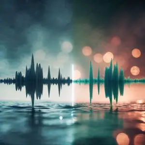 An abstract image showing two distinct sound waves: one is chaotic and jagged, the other is harmonious and flowing.